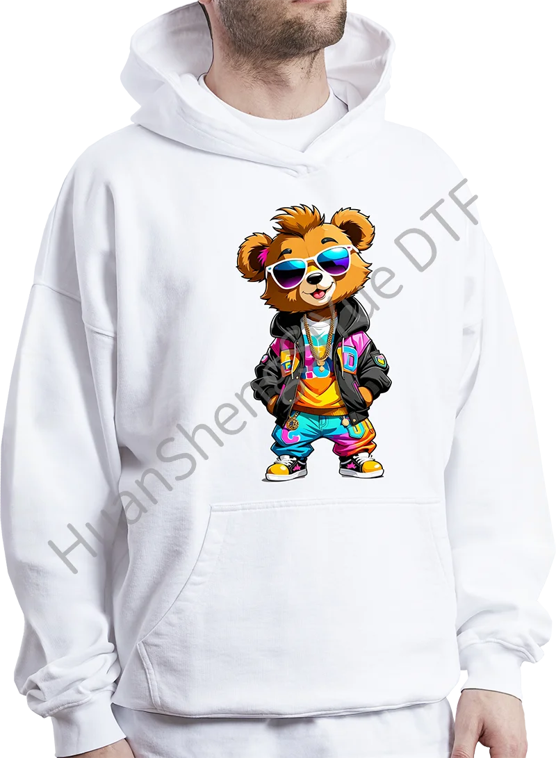 Color Too Teddy Bear Ironing Sticker Clothes DTF Fashion T-shirt Hoodie DIY Jacket Patch Hot Paste Paper