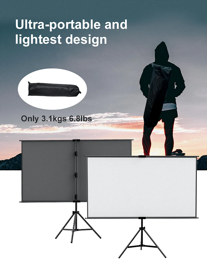 LEJIADA Neue Einzelhalterung Wandmontage 2-in-1 Projektorleinwand Outdoor Heim Tragbar Faltbar Bohrfrei 60/84/100/120 Zoll – Detail 7