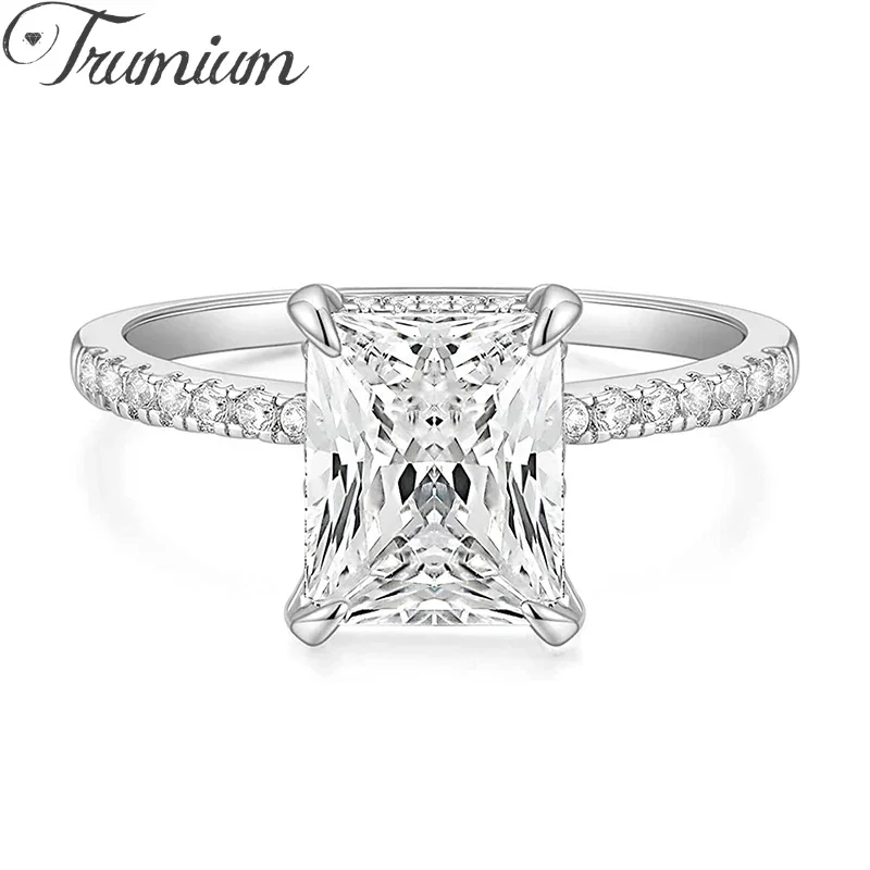 Trumium  4CT Engagement Copper Rings for Women Radiant Cut Cubic Zirconia Wedding Band Promise Ring Free Engraving