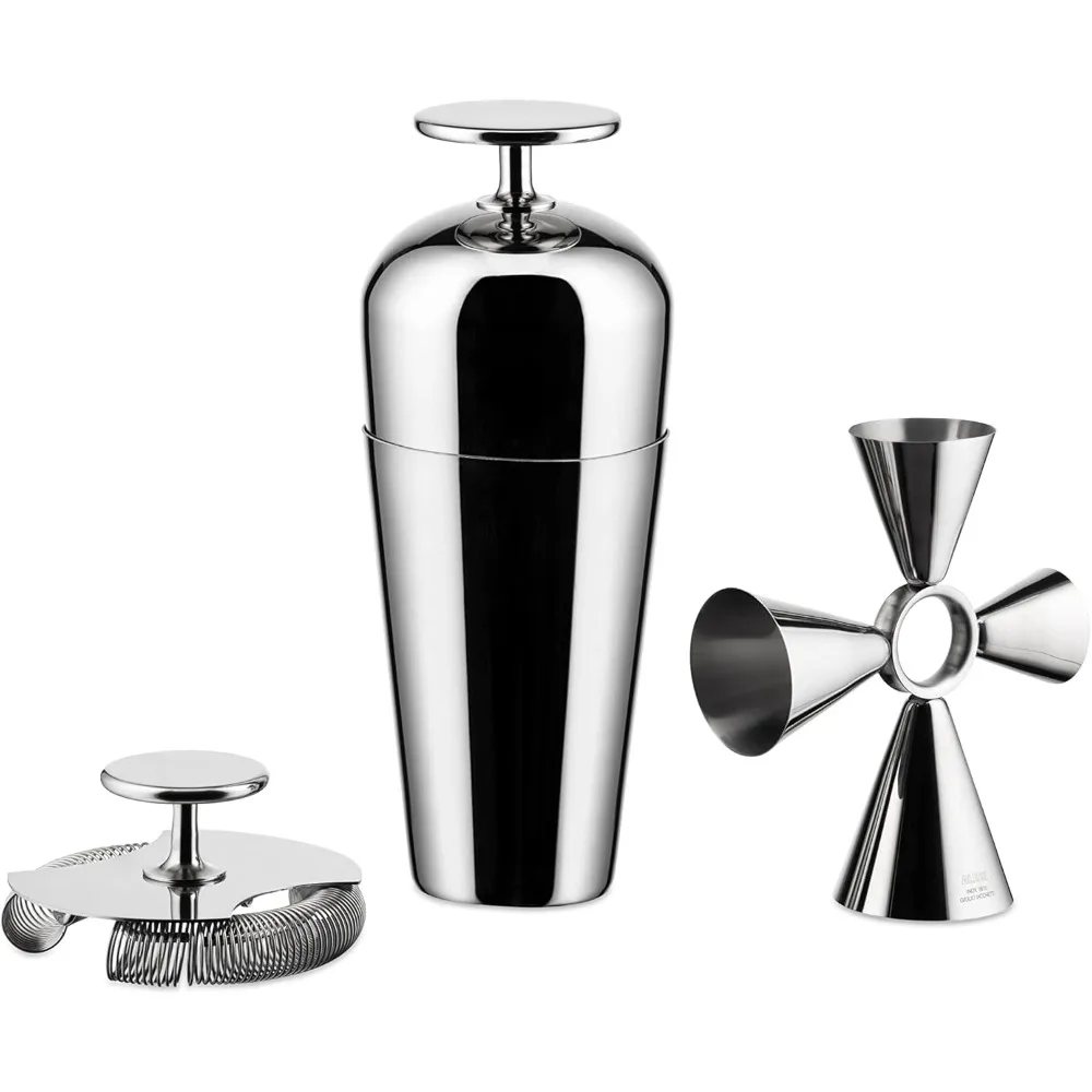 The Tending Box GIA26SET - Cocktail Set with Parisienne Shaker, Double Bar Strainer and Quadri Combo Jigger, in 18/10 Stainless