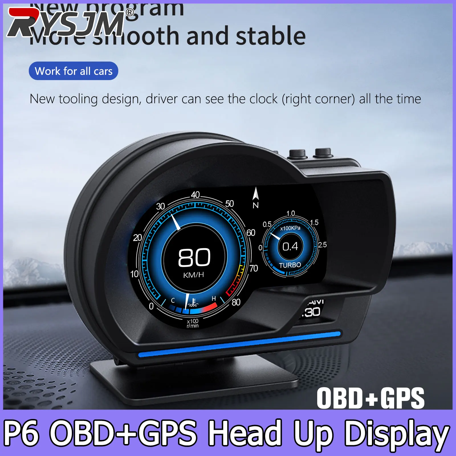 

Car Head up Display P6 OBDⅡ+GPS Smart Gauge High Definition Speedometer Car Diagnostic Tool OBD Fault Code Elimination