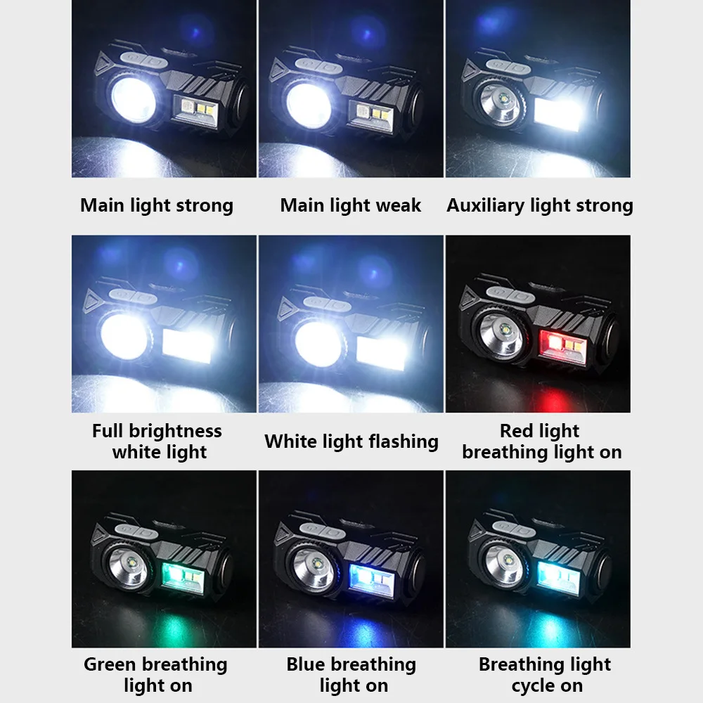 Lampe frontale à Clip avec capteur, Rechargeable, légère, 9 Modes de gradation, lampe de travail magnétique, course en plein air, cyclisme, pêche