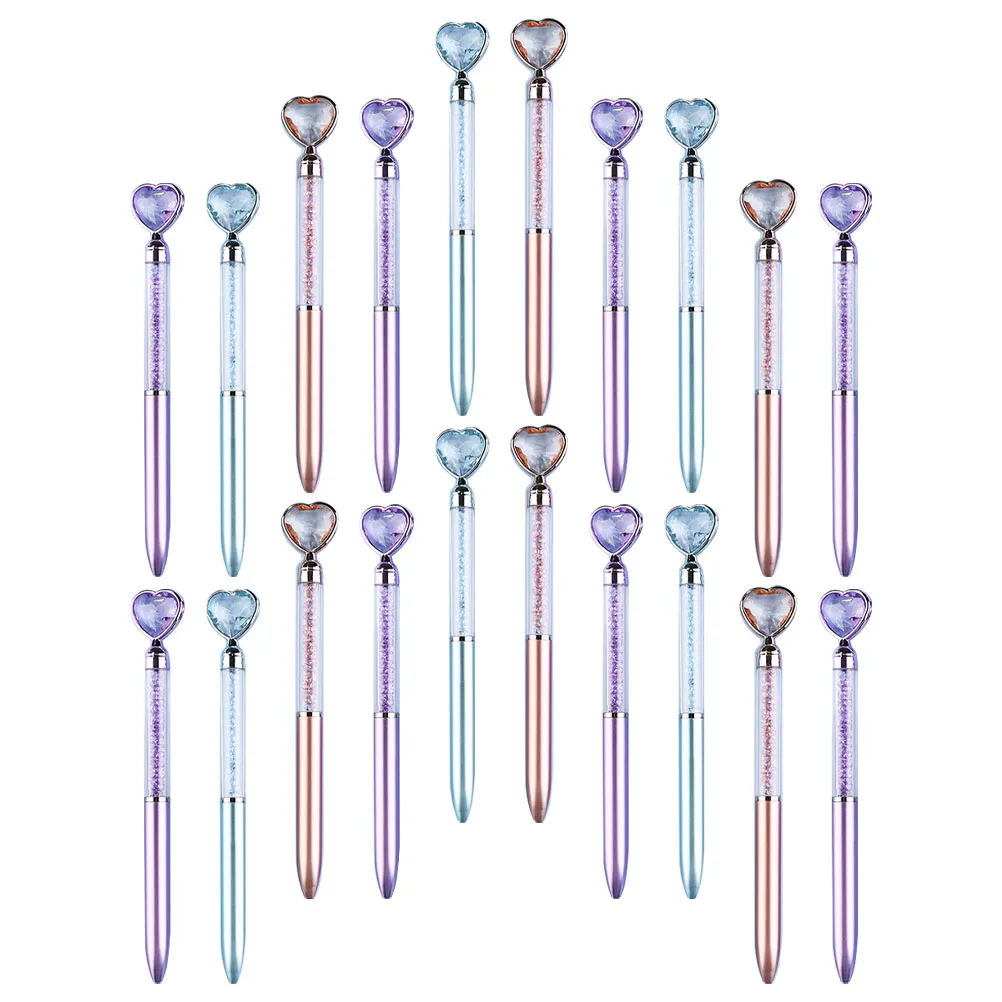 

20pcs Colorful Crystal Ballpoint Pens Cute Heart Shaped Writing Tools Portable Student Daily Use Gifts Household Pen