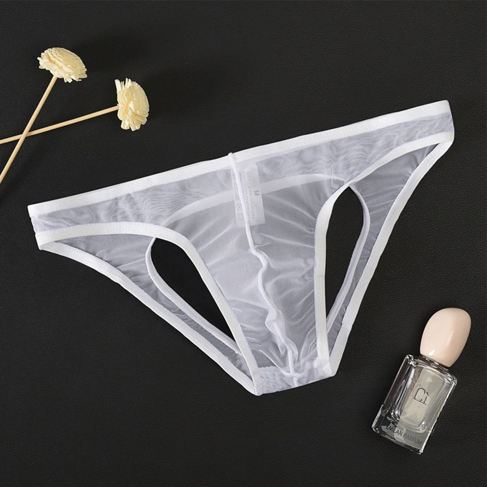 

Men Ultra-Thin Transparent Sheer Briefs Quickly Drying Underwear Open Crotch Thong Breathable Panties Low Rise Elasticity Panty