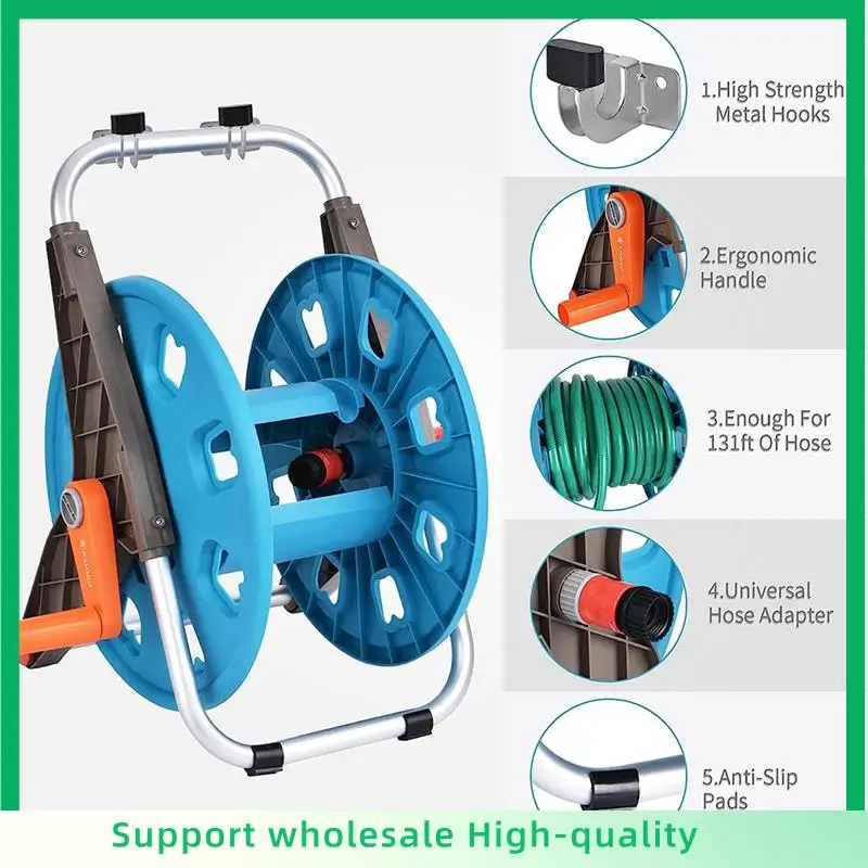 

ABSF 1Set Wall/Floor Mounted Hose Reel Blue With Hose Adapter For Outside Garden Yard