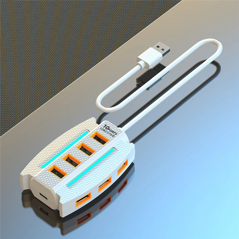 Hub USB de 1,2 M, 10 puertos USB 2,0, lector de tarjetas divisor, expansor USB para ordenador portátil, teclado, ratón, unidad Flash de disco duro