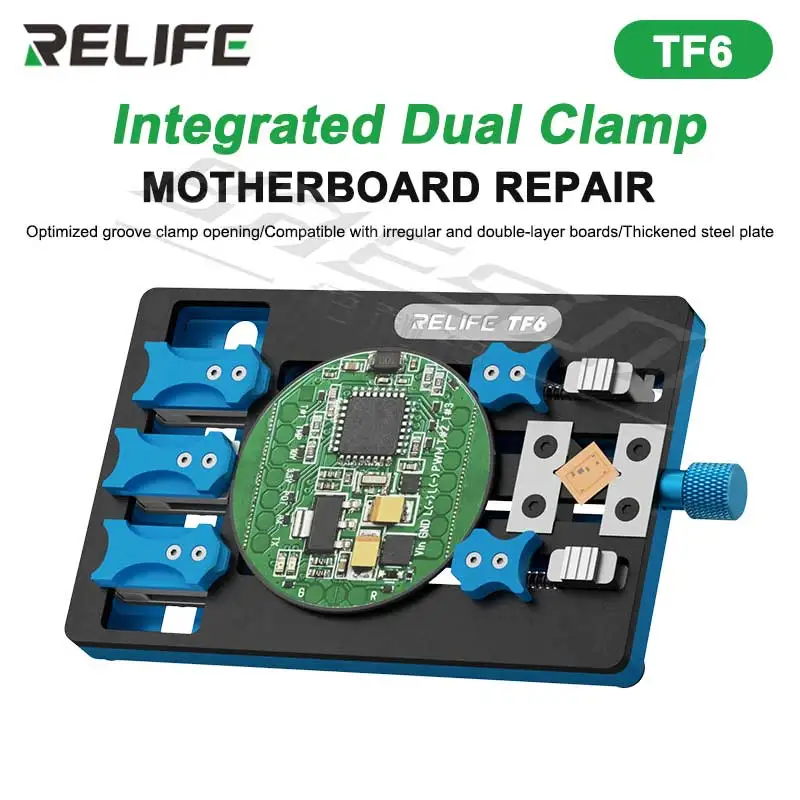 

RELIFE TF6 Dual Clamp Mainboard Holder No Repeater for Phone Repair Compatible with Irregular and Double Layer Board Repair Tool