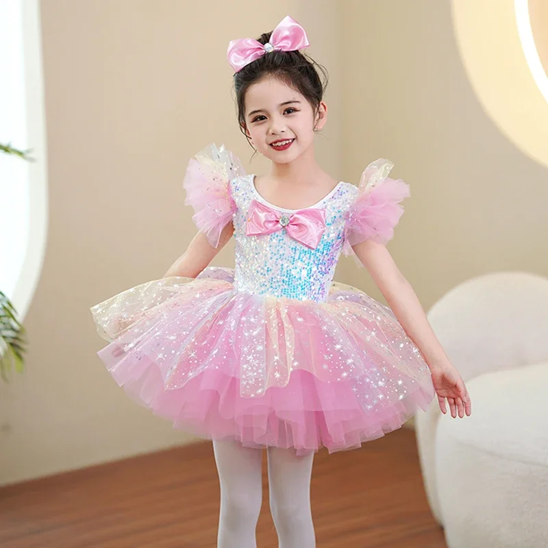 Gonna principessa sari con paillettes Costume da ballo per bambini abbigliamento da spettacolo scuola materna gonna gonfia carina vestiti da prestazione ragazze