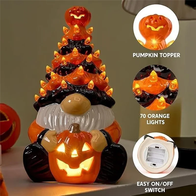 MOPHE-Halloween 2Pcs Lighted Handmade Pumpkin Dwarfs For Indoor Outdoor For Home Decoration At Party