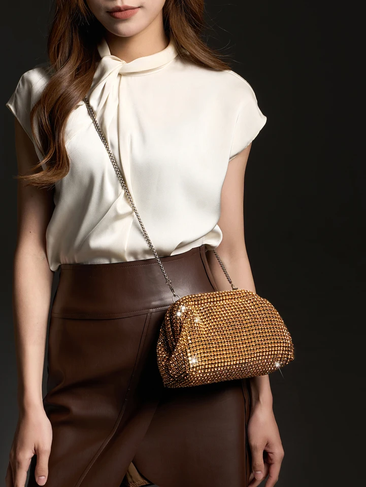 Pochette De Soirée Femme Paillettes Strass – Sac Bandoulière Chic En Cristaux Et Perles Pour Mariage, Cocktail & Fête