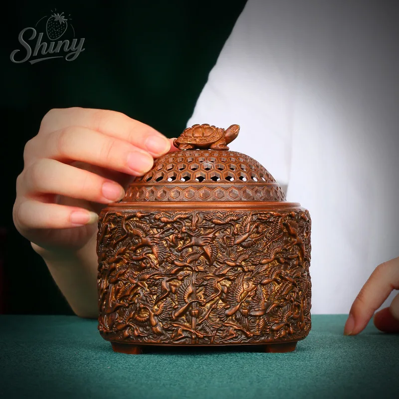 

Red Copper Turtle Crane Incense Burner Home Office Desktop Copper Incense Burner Crafts Ornaments