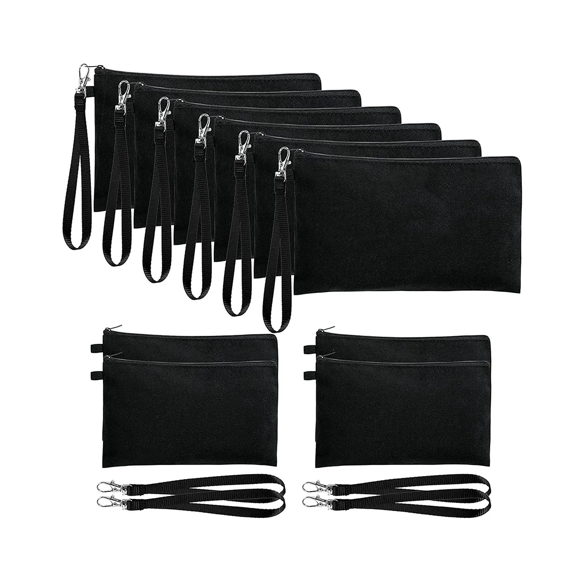 Sublimação Em Branco Sacos Cosméticos com Pulseira, Sacos De Lápis Preto, DIY Craft Zipper, 8.5x1, 10Pack