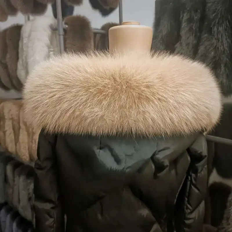 

Winter Real Fox Fur Collar Natural Fur Scarves Keep Warm Straight Collar Gray Fur Collar Women Men Fur Collar Long Shawl Collar