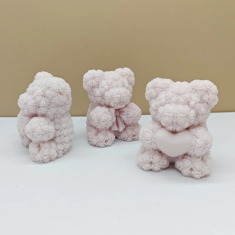 DIY Bear Hug Flower Silicone Candle Molds 3D Cute Bear Hug Love Soap Plaster Cement Resin Crafts Make Mold Home Decor Gift