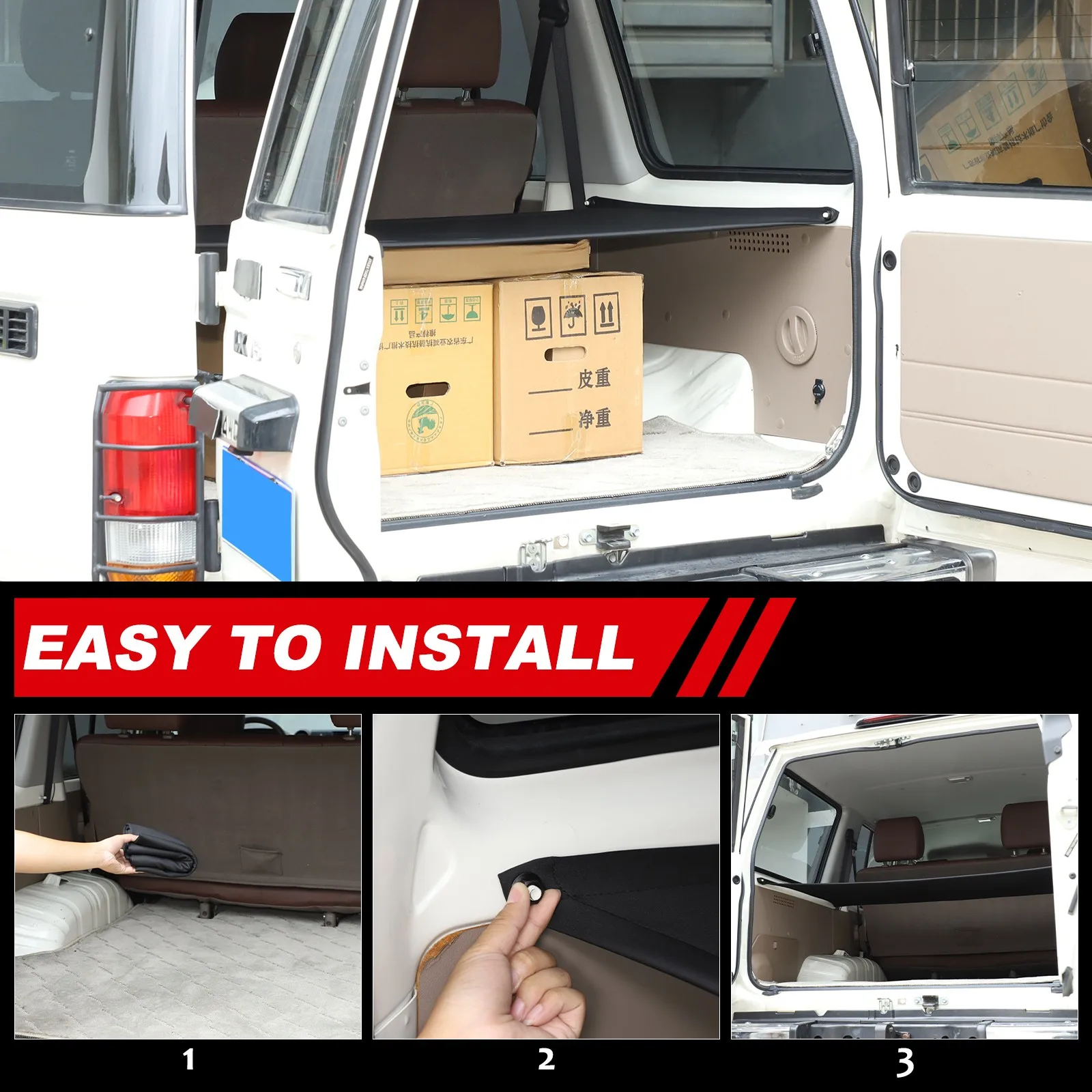 1PCS Black Car Trunk Cargo Sunshade Cover Cargo Privacy Cover For Toyota LC76 2007-2026 Trunk Cargo Privacy Curtains