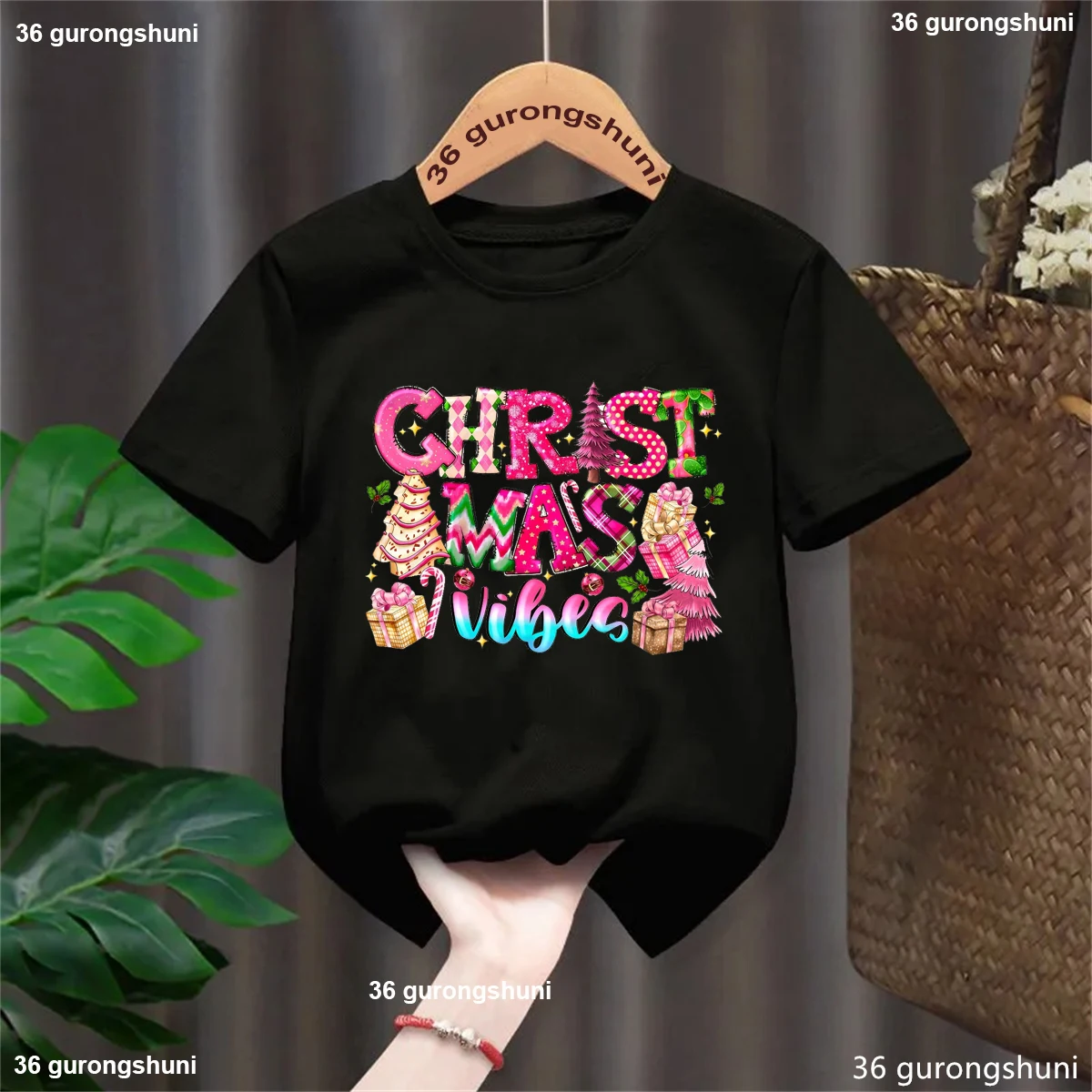 

Christ Mas Vibes Graphic Printed Tshirt Girls/Boys Christmas Gift Kids Clothes White/Pink/Blue/Gray/Yellow/Black/Red T-Shirt