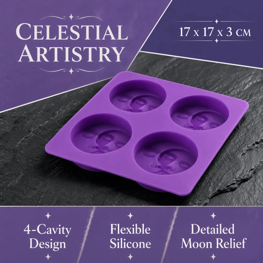 Food Grade Silicone Moon Face Soap Mold 4 Cavity Heat Resistant Handmade Soap Mold Easy Release Crescent-Moon Soap Mold