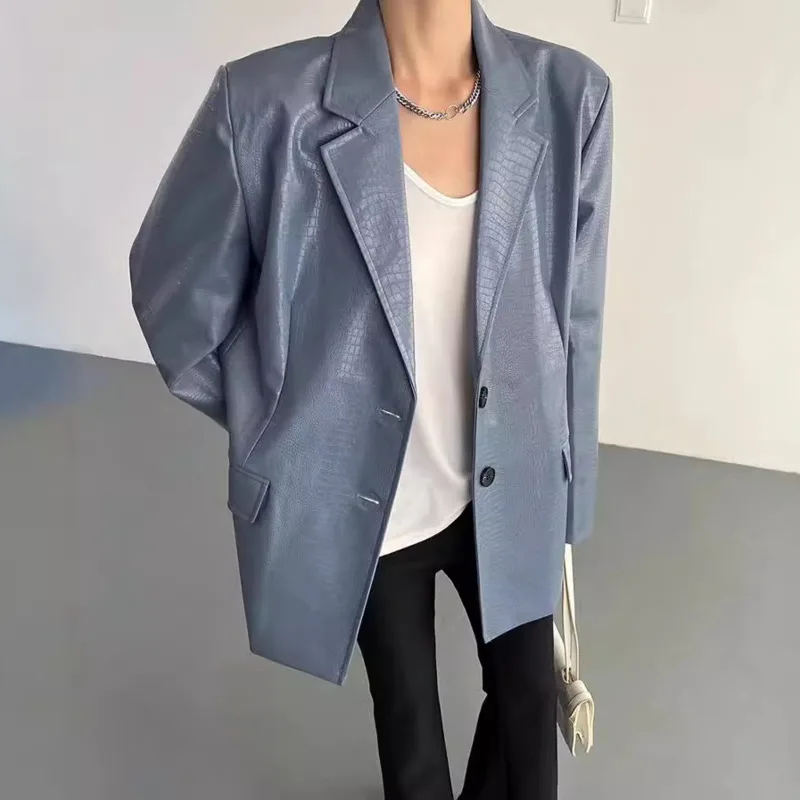 Giacca in pelle minimalista alla moda da donna Autunno Inverno Texture PU sciolto Elegante schema di colori caramelle Giacca da abito in pelle versatile