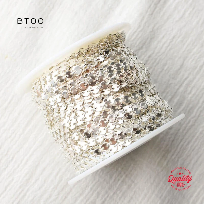 

925 Sterling Silver Disc Chain 4mm Unfinished Coin Sequin round Link Wholesale Necklace Chain for Jewelry Making Sold by the Met