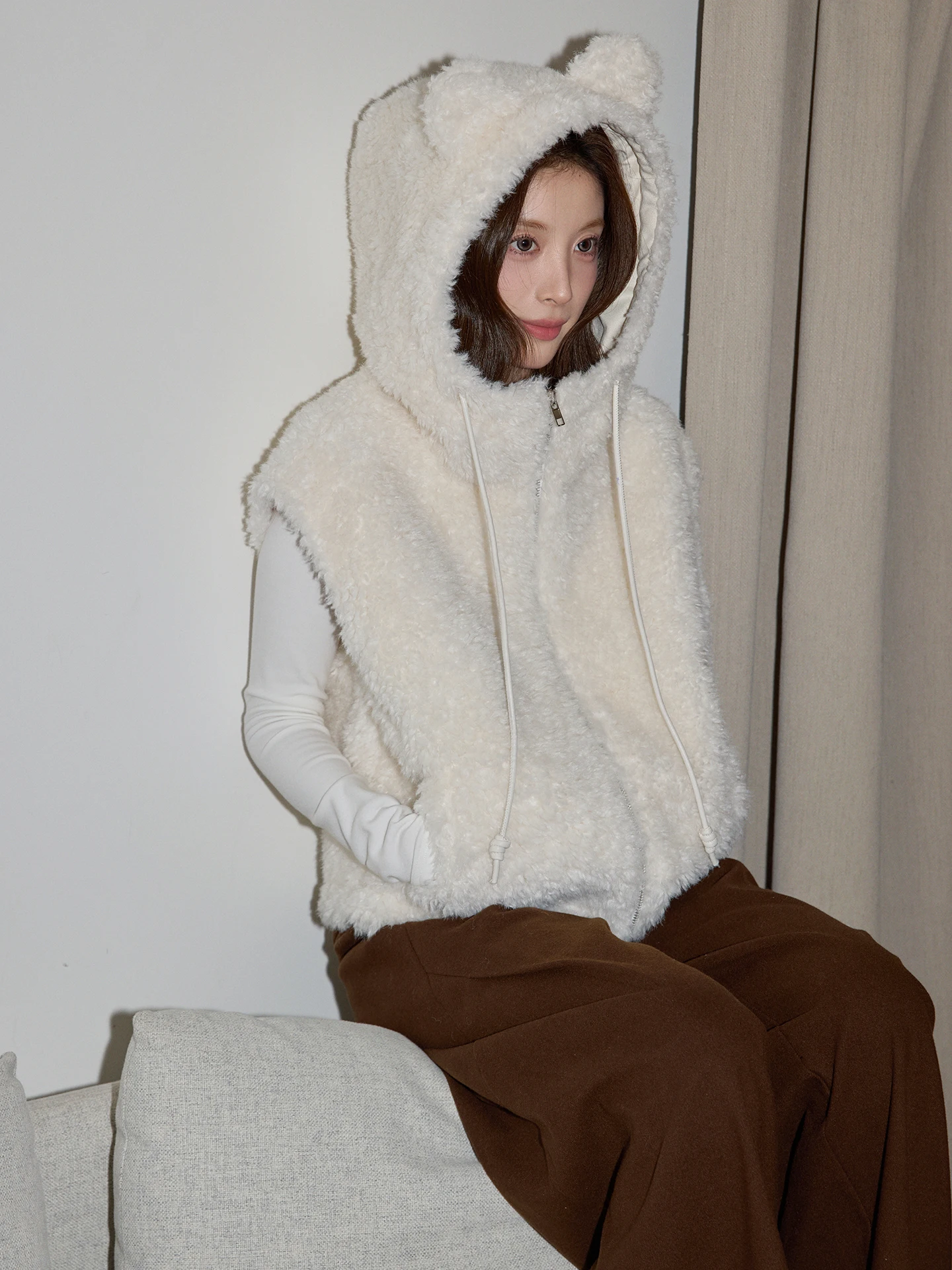 

CaoCao Home Thiened Plu Vest Outerwear Women's Loose Casual Svel Open Cardigan Autumn Winter White Color