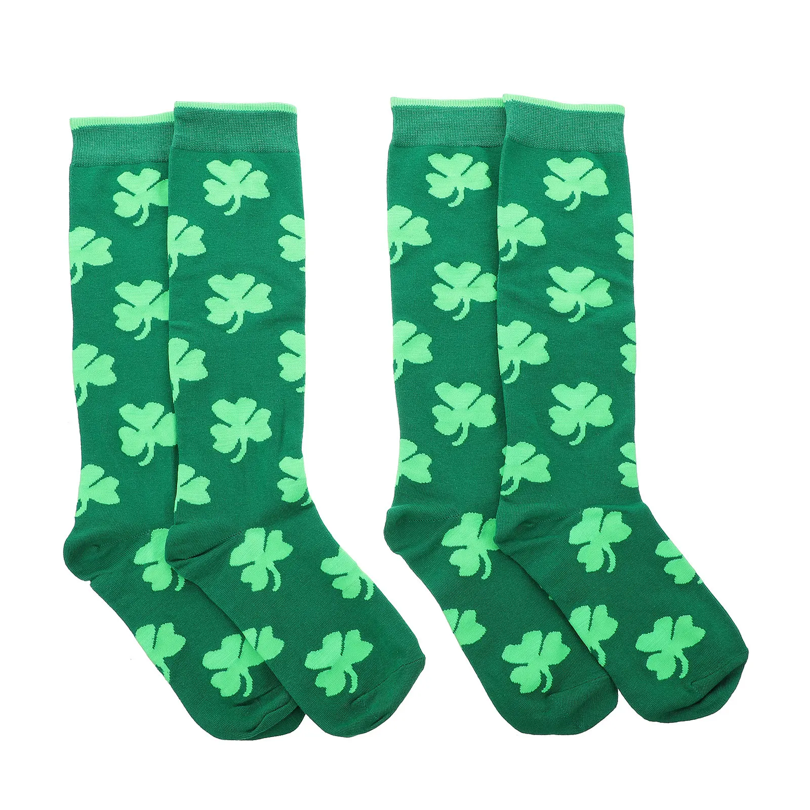 

2Pairs Shamrock Cartoon Cotton Sports Socks Adult Middle Tube Breathable Warm Heel Reinforced Socks for Daily Wear St Patricks