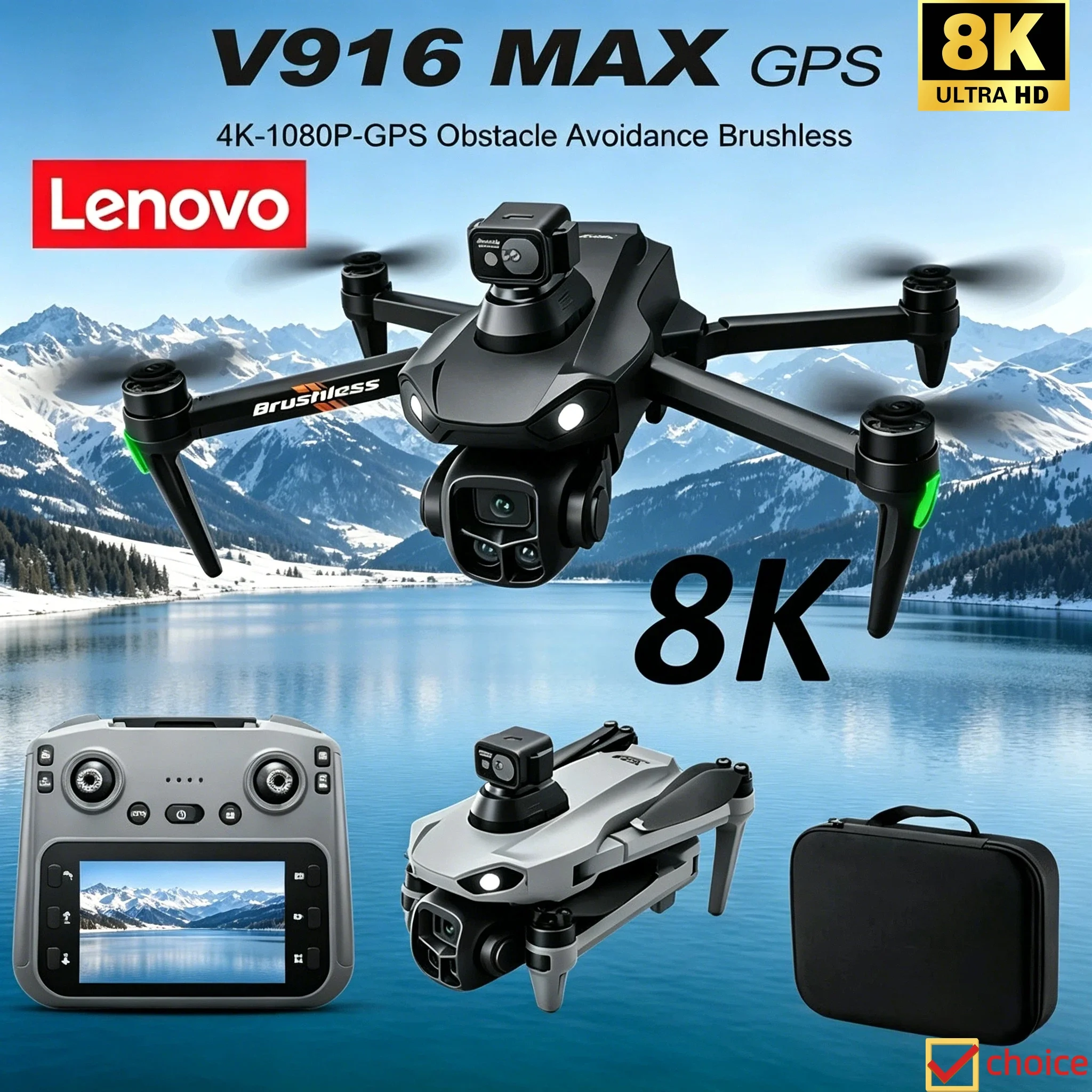 

Lenovo V916MAX 8K Drone 5G WiFi FPV Foldable RC Quadcopter HD Dual Camera With Large Screen Remote Control Professional Toy Kids