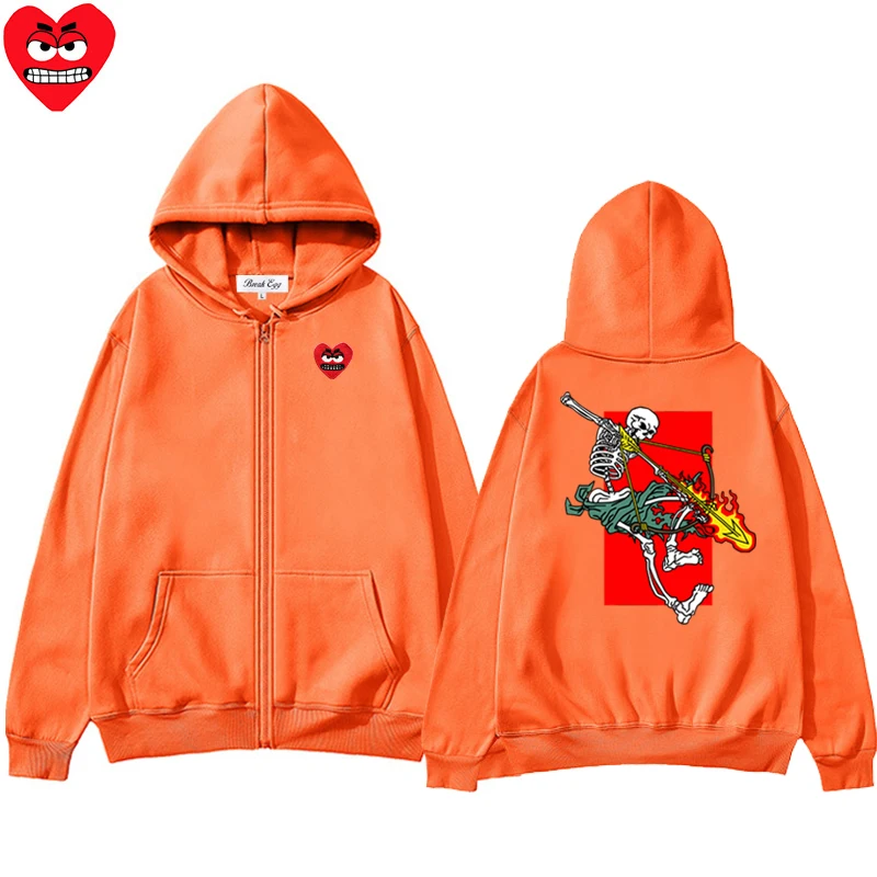 Bow Arrow Printing Women Zipper Hoodie Cool Cute Snag Heart Embroidery Polyester Pocket Loose Thin Autumn Sweater