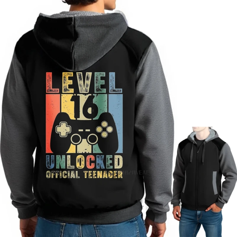 Hoodies marca masculina aquecimento nível 16 desbloqueado oficial adolescente na moda pesado com zíper treino moletom engrossar com capuz