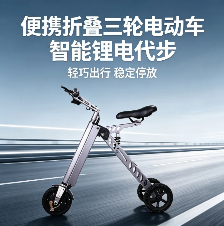 K7 Folding Electric Trike 3 Wheel Lithium Bike Smart Charge Portable Scooter Collapsible Commuter Mobility Lightweight Vehicle