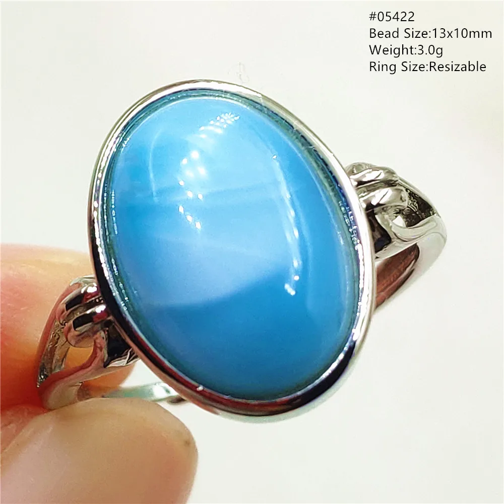 Natural Blue Larimar Oval Adjustable Ring Jewelry Water Pattern Real Larimar For Women Men Healing Fashion Stone AAAAAA