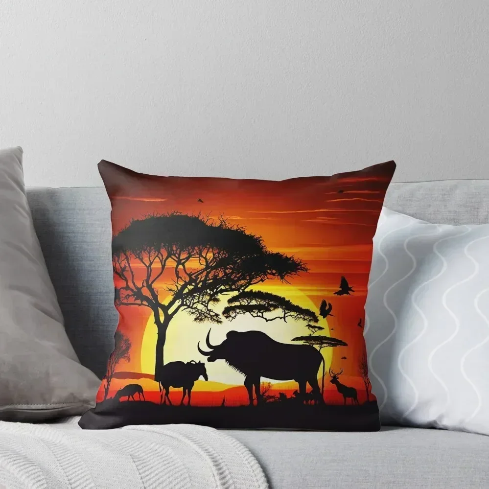 Wild Animals on African Savanna Sunset Throw Pillow Sofa Cushions Cover Christmas Pillow pillow