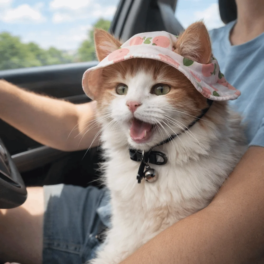 Fashion Breathable Pet Sun Hat with Ear Holes Adjustable Cat Fisherman Hat Lightweight Fruit Print Pet Visor Hat Summer Outing