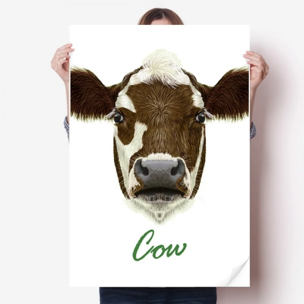 

Brown-and-White Domestic Dairy Cow Animal Sticker Decoration Poster Playbill Wallpaper Window Decal