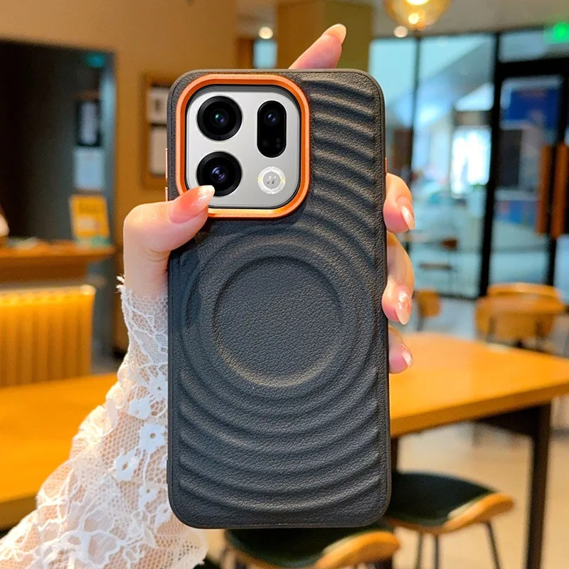 Oppo Find X9 ウェーブパターン携帯電話ケース ゴールドアーマー Find X9 Pro マグネット式ソフトエッジ耐衝撃ケース5G