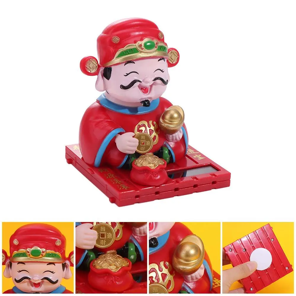 Creative Solar Powered Car Ornament Shaking Head Chinese Style Solar Swinging God of Wealth Plastic Cartoon