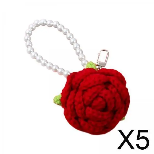 سلسلة مفاتيح على شكل وردة منسوجة يدويًا، قلادة حقيبة على شكل دمية لطيفة للنساء، مناسبة للحقائب اليدوية وحقائب الظهر