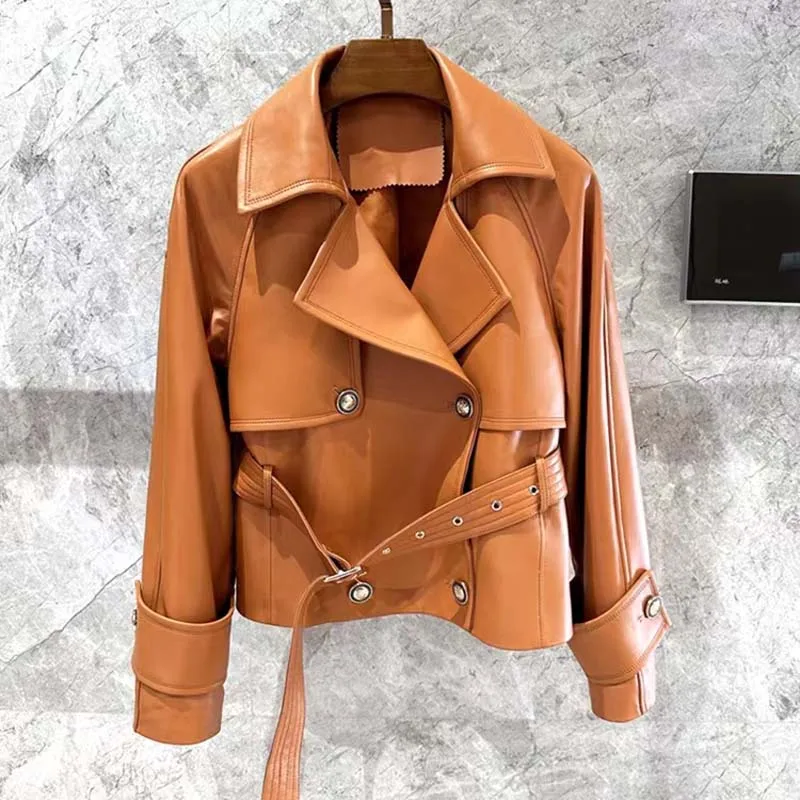 Women Coat Winter Short Length 2023 New Fashion Turn-Down Collar Clothes With Belt Real Sheepskin Jacket High Quality