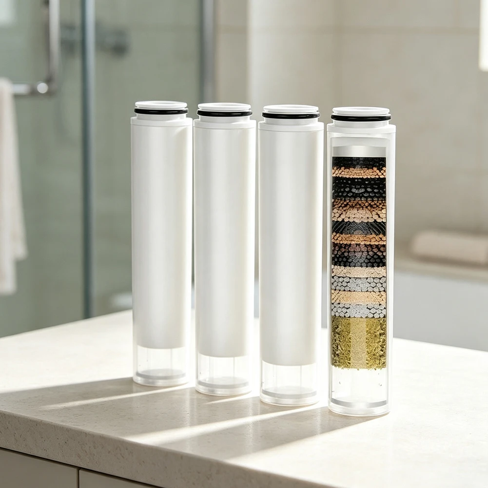4 Pack Shower Filter Cartridge Replacement for 20 Stage Cylindrical Shower Filters Compatible with Screw On Type ABS 9.6x2.2cm