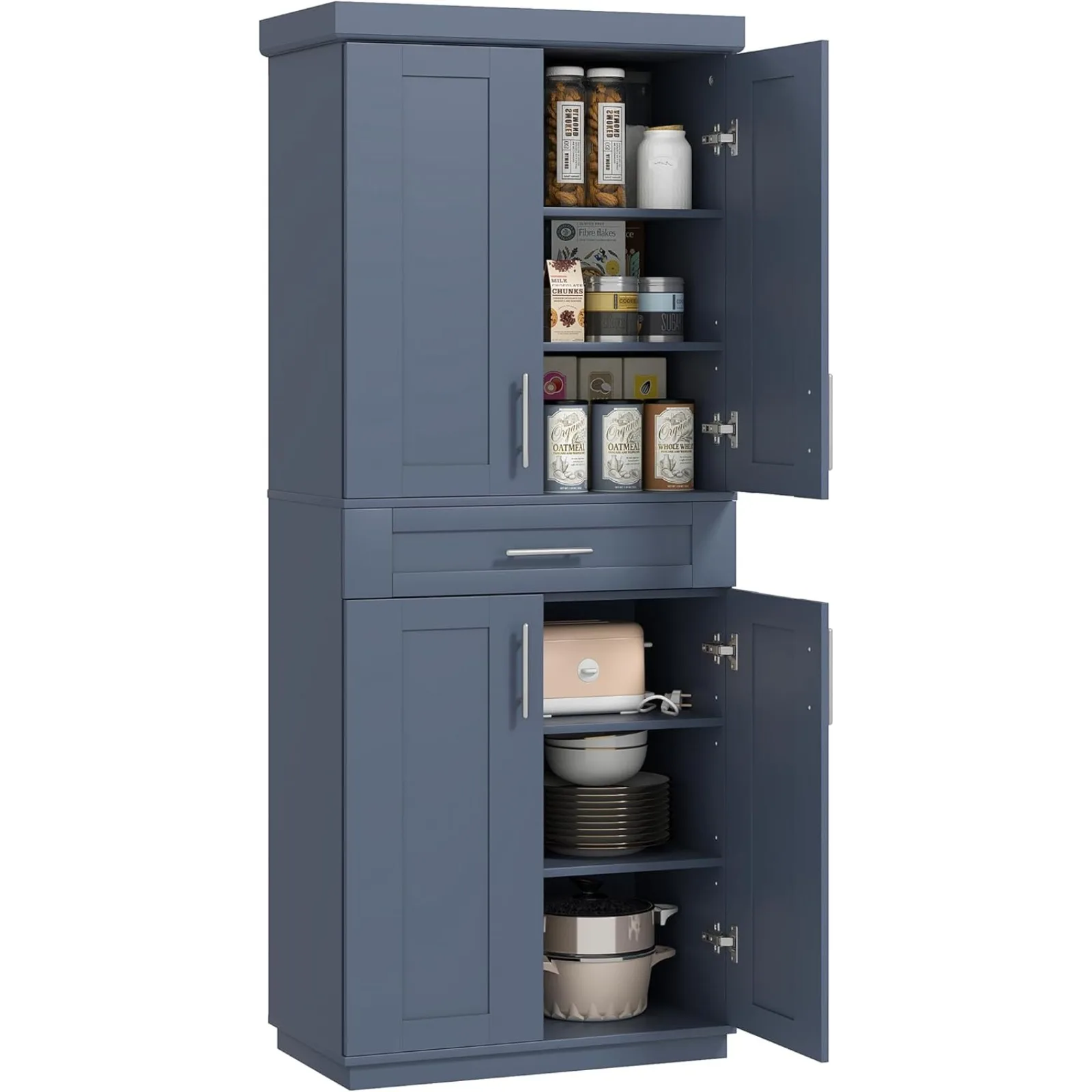 

US 72" Kitchen Pantry Cabinet, Freestanding Tall Storage Cabinet with 4 Doors, Drawer and 3 Adjustable Shelves for Dining Room