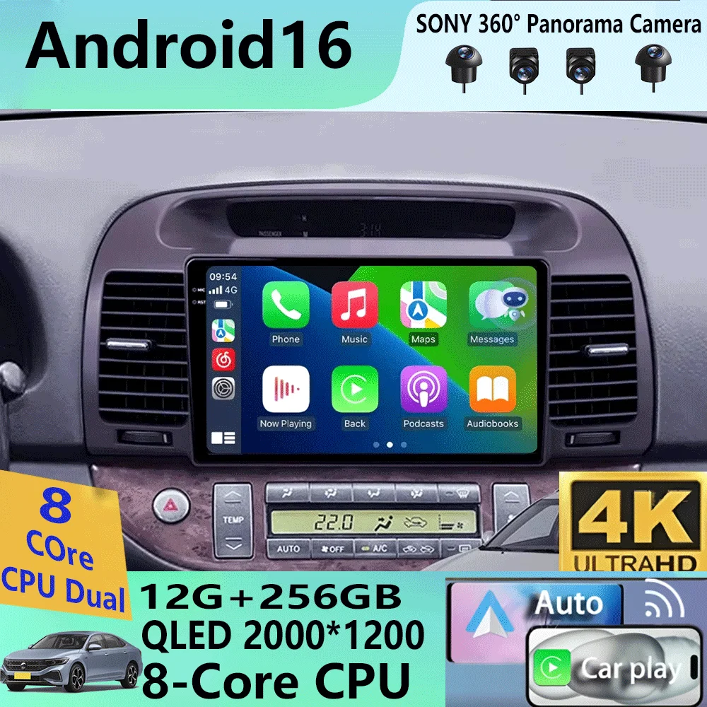 Android 16 Carplay Car Radio For Toyota Camry 5 2002 2003 2004 2005 2006 Multimedia Video Player GPS Navigation 2 Din DVD Stereo