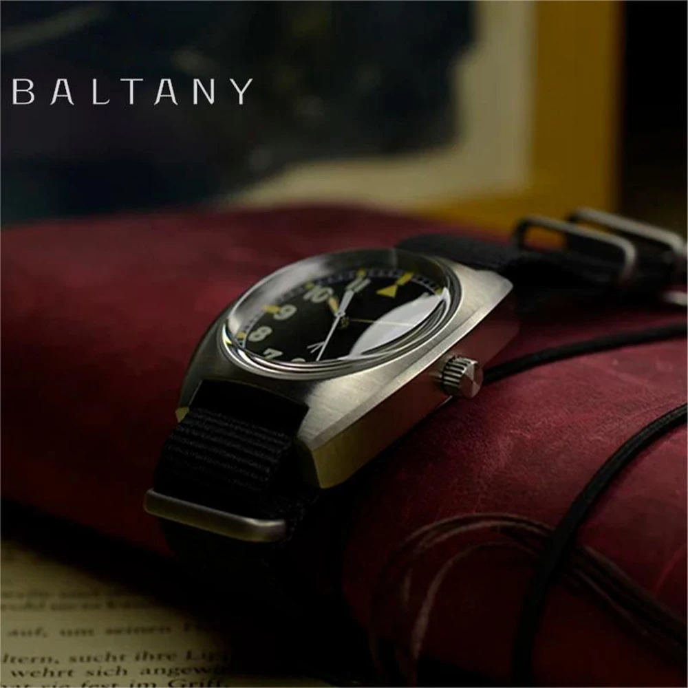 BALTANY NH35 Automatic Mechanical Retro Wristwatch Pilot Military Watch Sterile Dial Super Luminous Waterproof Calendar Fabric