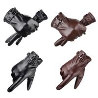 Fashion Men's Full Finge Waterproof Touch Screen Fleece Thermal Leather Gloves Driving Gloves Windproof Winter Warm Gloves