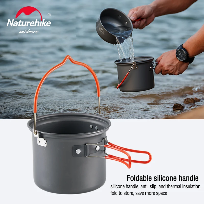 Naturehike Camping Cookware Kit 4 in 1 Outdoor Tableware Aluminum Cooking Set Picnic Pot Pan Bowl Kits Hiking Cooking Utensils