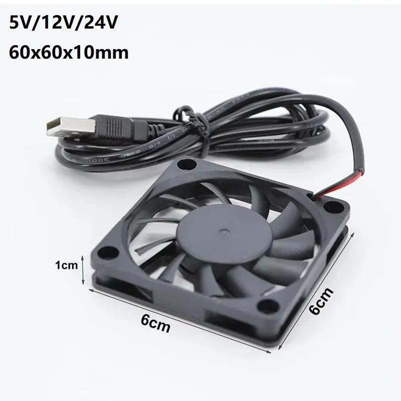 

1/2/5 шт. 6010 Вентилятор охлаждения постоянного тока 5В 12В 24В, USB-вентилятор, бесщеточный вентилятор для корпуса, для ресивера, DVR, ТВ-приставки, роутера, 60x60x10мм C1