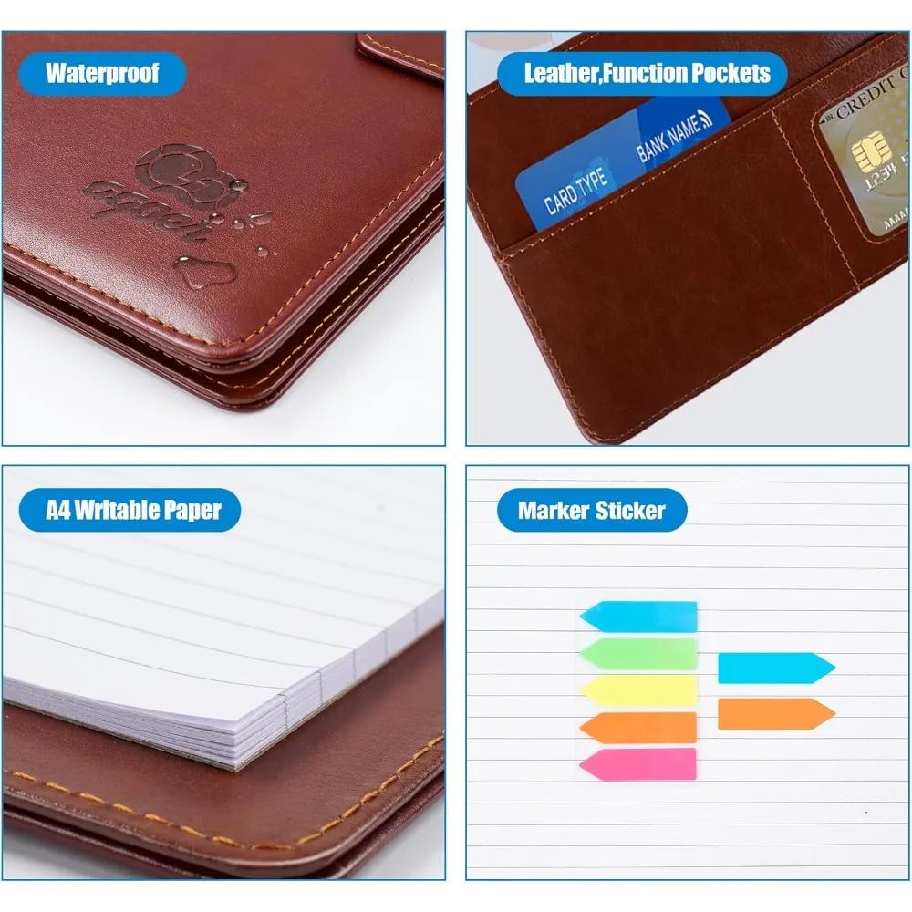 حافظة من جلد البولي يوريثان، حافظة تخزين مجلدات جلدية مقاس A4 مع غطاء إغلاق مغناطيسي، مجلد استئناف الأعمال مع Pe فاخر