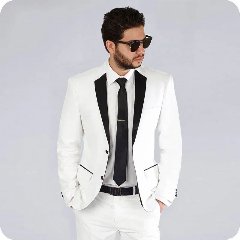 

Gentle White Men Suits Party Groom Tuxedos Casual Business Man Blazer Costume Homme Slim Fit Terno Masculino 2Piece Coat Pants