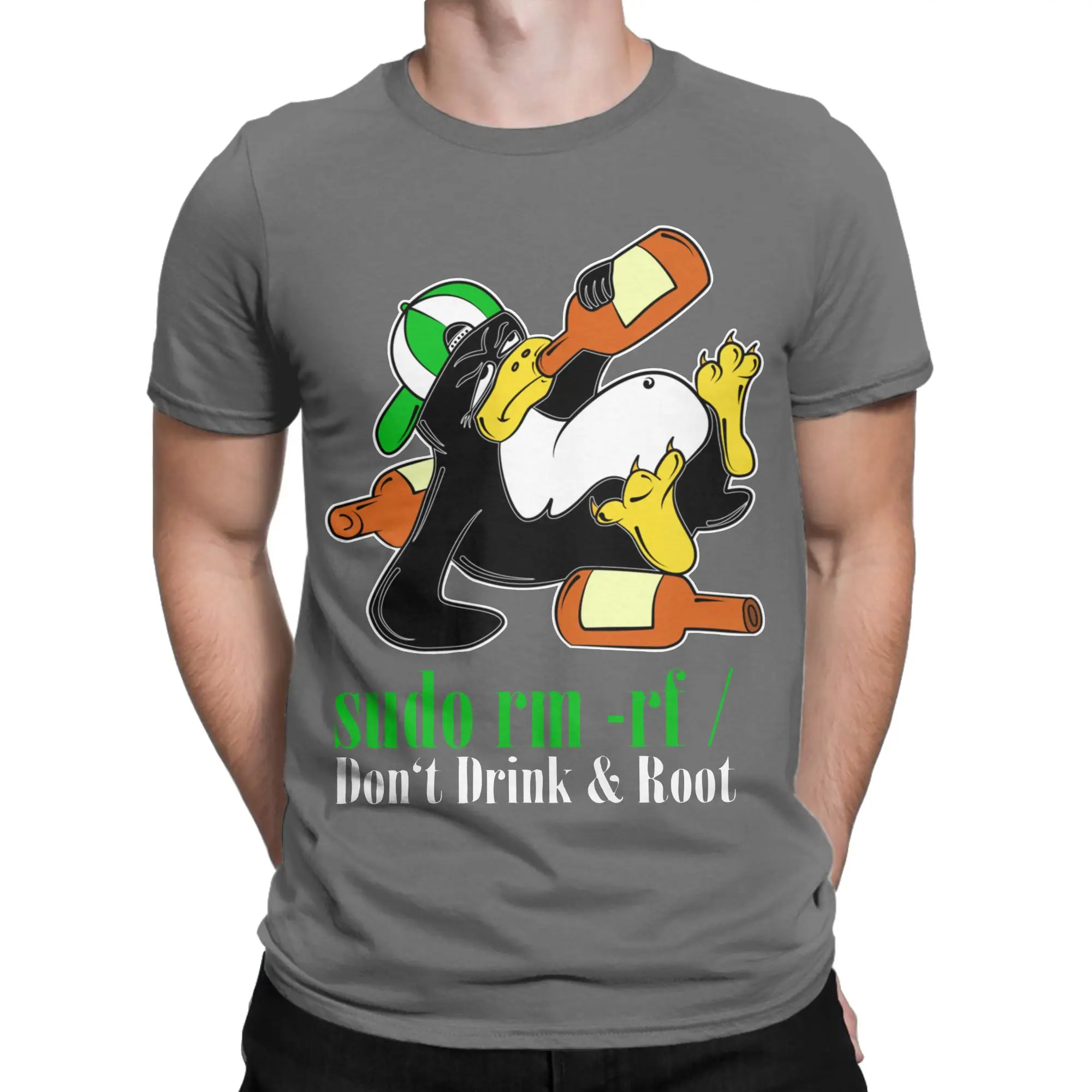 Linux Penguin Sudo Rm Rf I Don't Drink and Root Developer T-Shirt for Men Programmer Nerd 100% Cotton Tees T Shirts Present