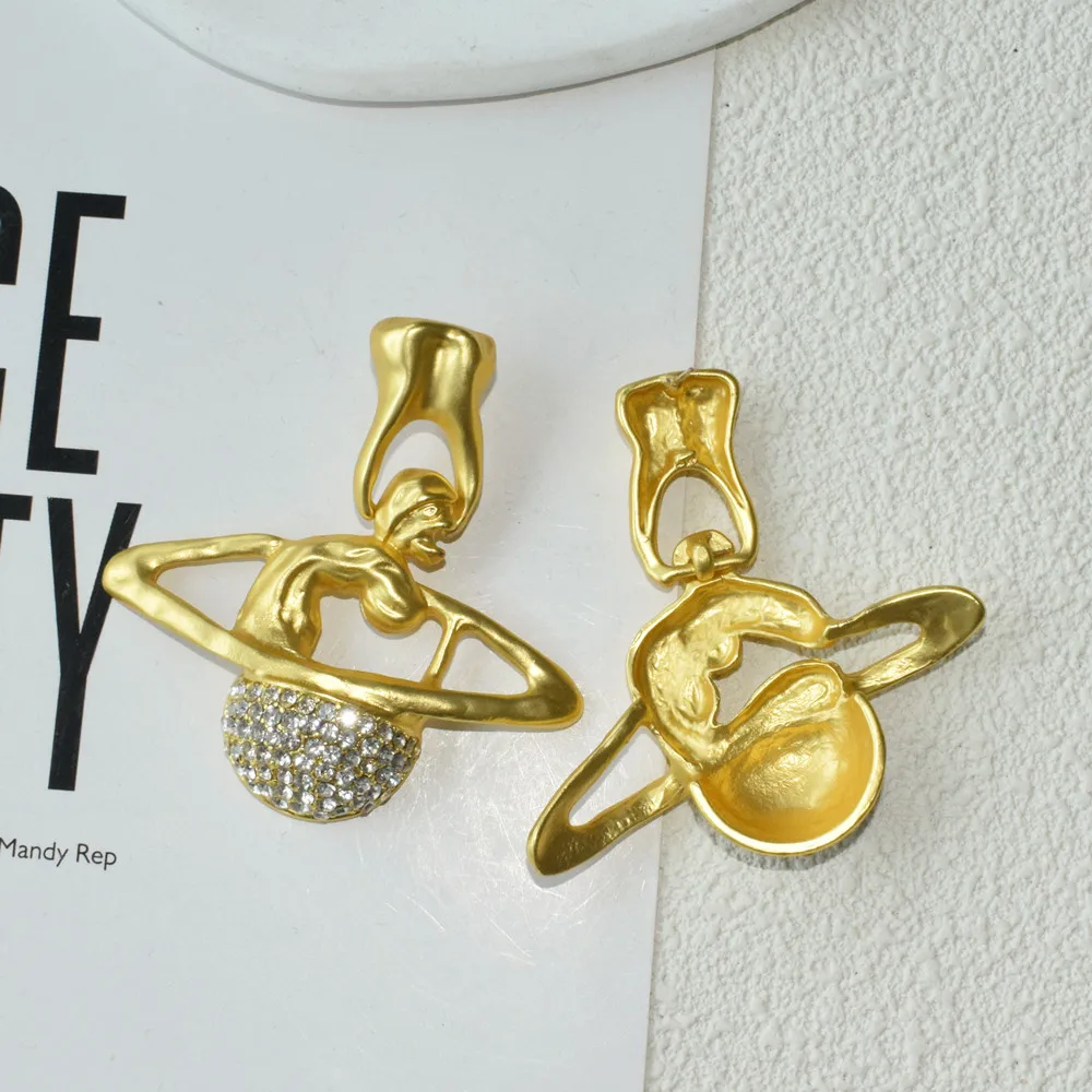 Funkelnde, mit Legierung überzogene Saturn-Planeten-Ohrringe für Damen, Schmuck, Modenschau, Statement-Ohrringe für Damen, Zubehör – Detail 5