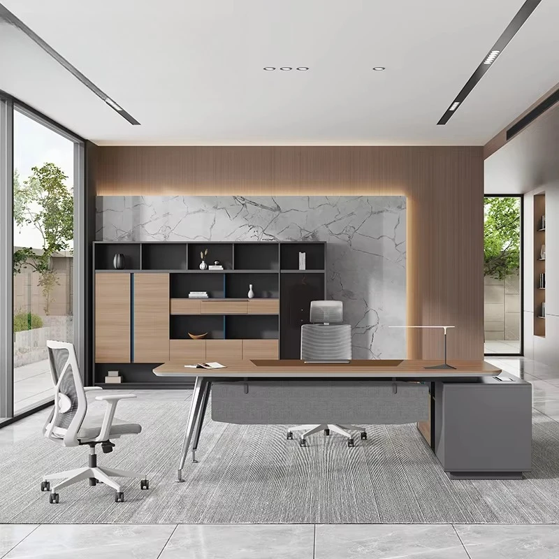 

Elegant Modern Office Desk and Chair Combo Durable Simple Design for CEO Boss Manager or Chairman Work Space