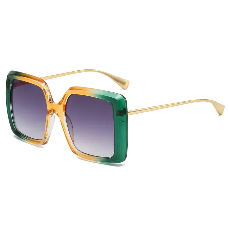 JNPCXI Wholesale Oversized Square Double Color Gradient Green Yellow Sunglasses Women Fashion Shades UV400 Punk Men Sun Glasses